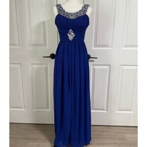 Bee Darlin Women's Blue Beaded Chiffon Maxi Dress Size 3/4